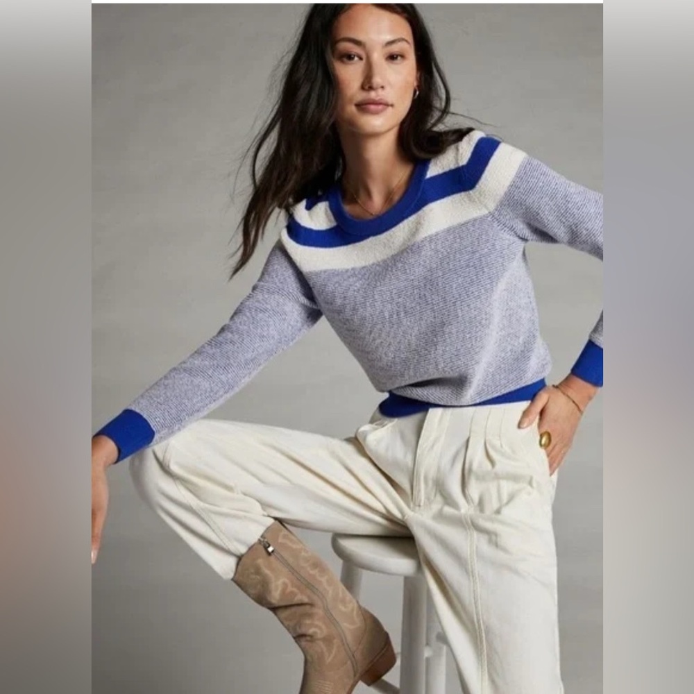 Anthropologie Blue and Cream Striped Sweater